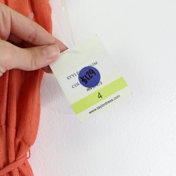 Taylor Square Neck‎ Tiered Midi Dress Orange Size 4 - Picture 5 of 10